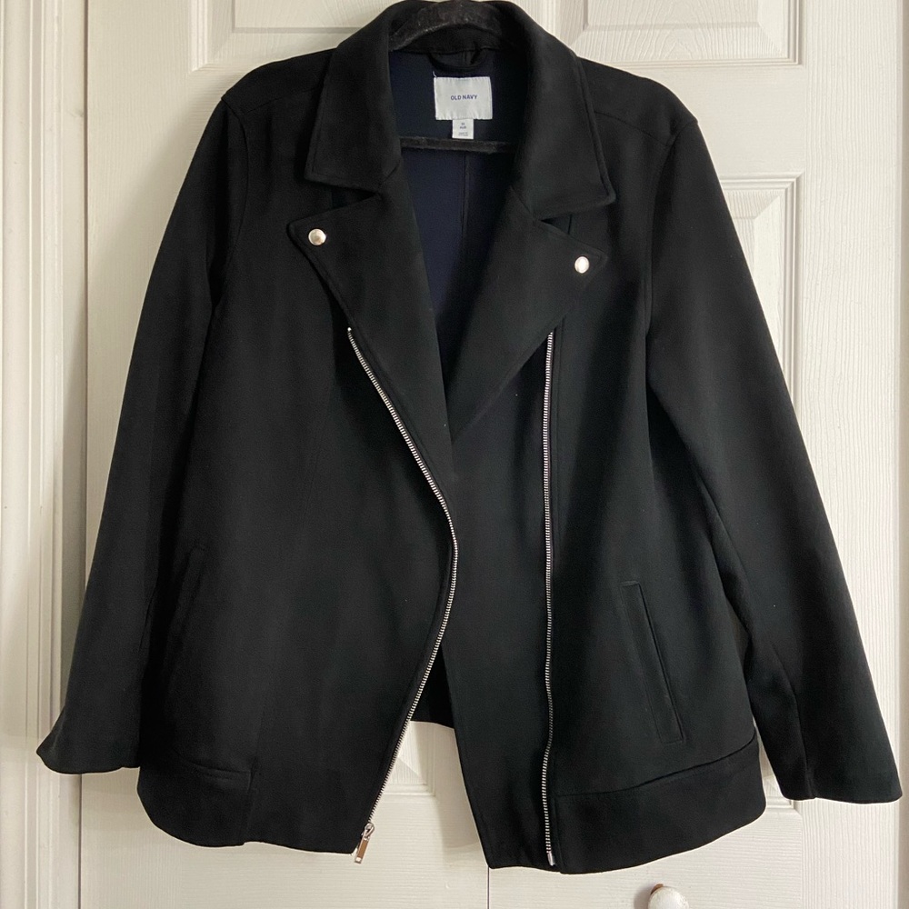 Old Navy Faux Suede Moto Jacket Zip Up Black Size 2X Plus
